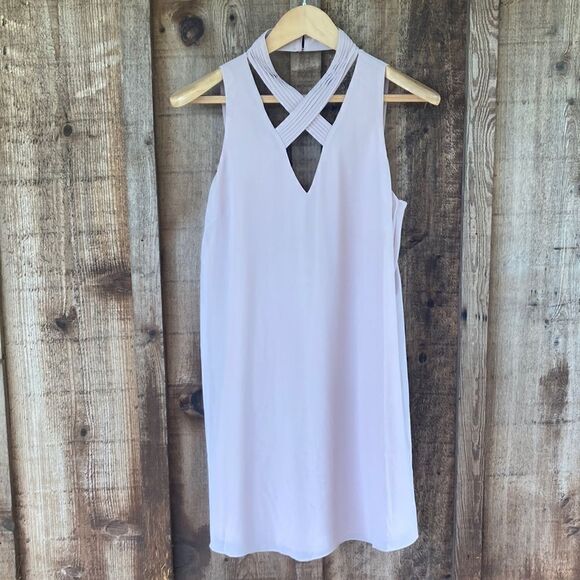 Naked Zebra Cross Neck Chiffon Mini Shift Dress - Picture 3 of 10